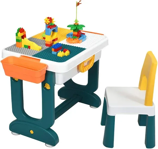 Costway 5 in 1 Kids Activity Table Set with Chair and Toddler Luggage Building Block Table