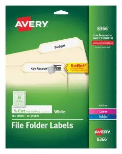 Avery Permanent File Folder Labels with TrueBlock Technology