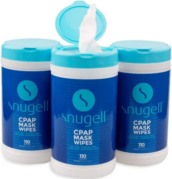 CPAP Mask Wipes by Snugell (330 Count) - Unscented - 100% Soft Cotton - Lint & Alcohol Free - Skin Safe with Aloe Vera - Easy Opening Canister - For Cleaning CPAP Mask, Tube and Devices