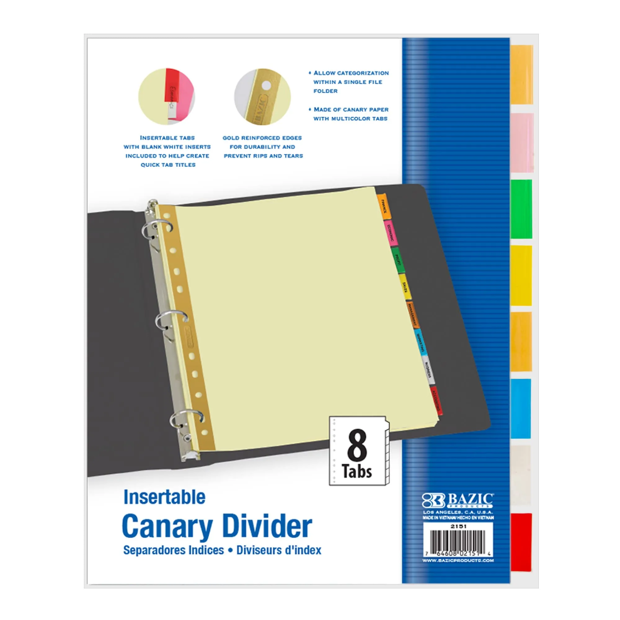 Bazic Products Canary Paper Dividers with Insertable Color Tabs