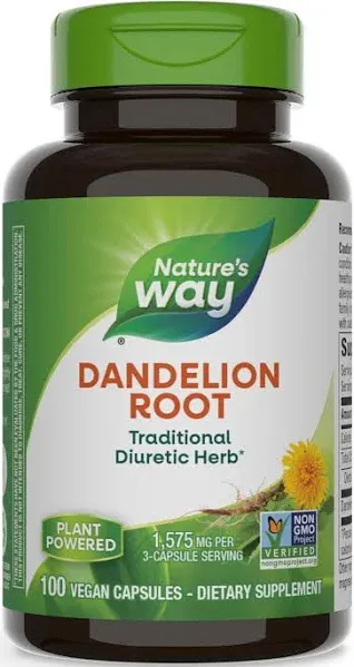 Dandelion Root 1,575 mg per serving Non-GMO Nature&#039;s Way Gluten Free Vegetarian