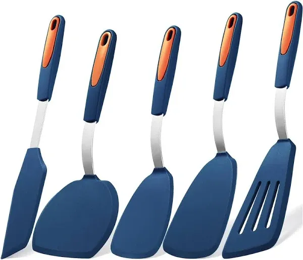 To encounter 3 Pieces Silicone Spatula Set, Heat Resistant Flexible Turner Spatulas, Nonstick Cookie Spatula, Fish Spatula, Dishwasher Safe, Navy Blue