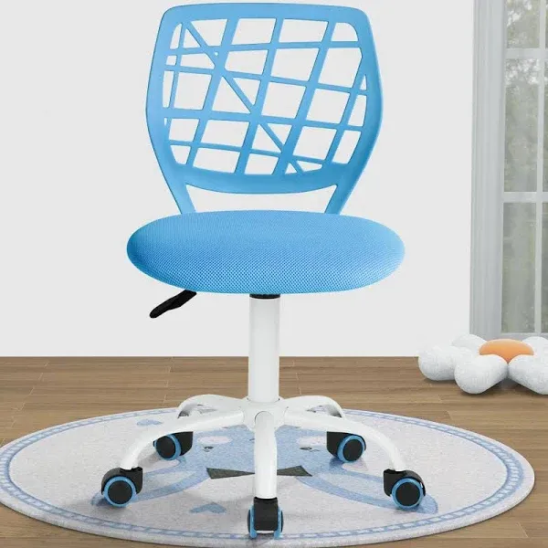 FurnitureR Kids Desk Chair, Small Office Chair Armless Adjsutable Swivel Task Chair with Soft Cushion for Study Kids Teens Child, Blue