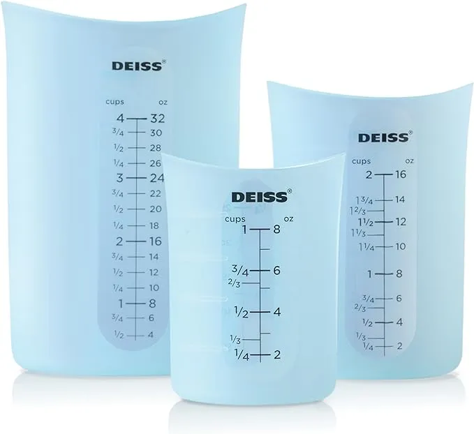 Deiss Pro 3-Piece Silicone Measuring Cup Set For Baking And Cooking Deiss