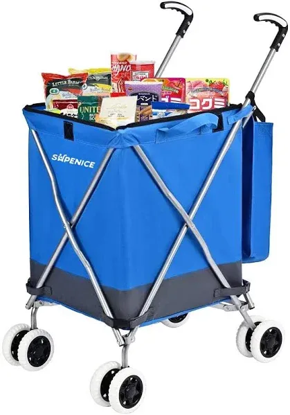 Supenice Folding Grocery Shopping Cart Rolling Utility Cart with Canvas Bag