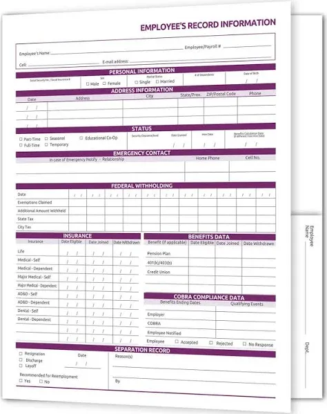 NextDayLabels - Employee Record Folders 25 Pack Discreet Employee Info Records