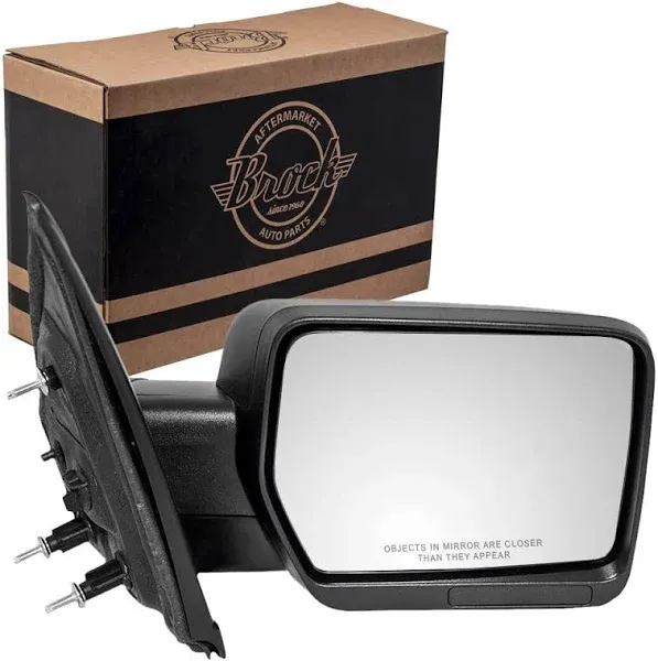 Brock Replacement Passenger Side Standard Type Manual Mirror Textured Black without Spotter Glass Compatible with 2009-2014 F-150