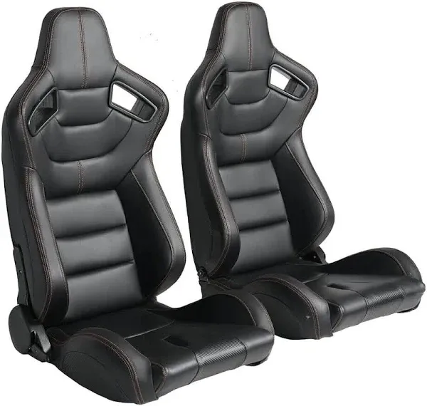 Prohon 2 Pieces Racing Seats, Universal PVC Leather Bucket SEATS with Front-Back Adjustor Slider, Reclinable Carbon Look Cars Sport Pair for Driver