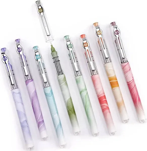 WRITECH Liquid Ink Rollerball Pens: Multi Colored 0.5mm Extra Fine Point Tip Rolling Roller Ball Pen 8ct Assorted Colors for Journaling Smooth Writing Note Taking No Bleed & Smudge & Smear