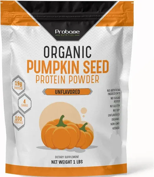 Probase Nutrition Organic Pumpkin Seed Protein Powder, Plant Based, Vegan, Unflavored, Unsweetened, No Added Sugar, Gluten and Soy Free, Paleo and K