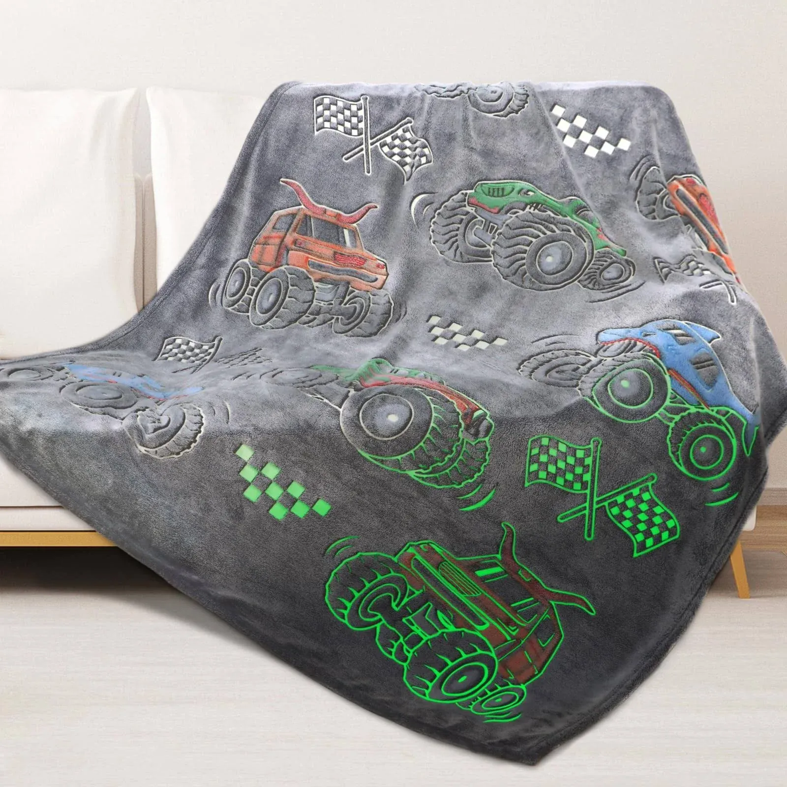 Boys Truck Car Toys Glow in The Dark Blanket