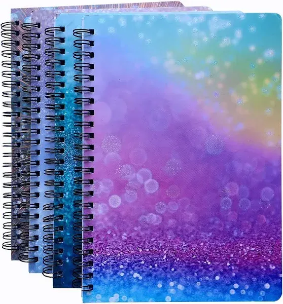 4 Pack Glittering Spiral Notebooks 6 × 8 Inch, Cute Women Journals, Wide Ruled Hardcover for School Students Kids Girls, 80 Sheets/160 Pages (glitter)