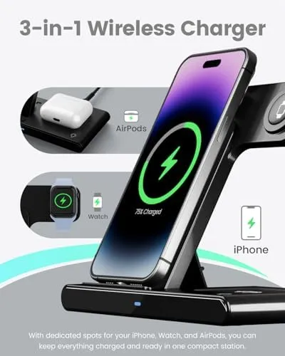 Snapklik.com Wireless Charger iPhone Charging Station 3 in 1 Charger Stand Multiple Devices for Apple