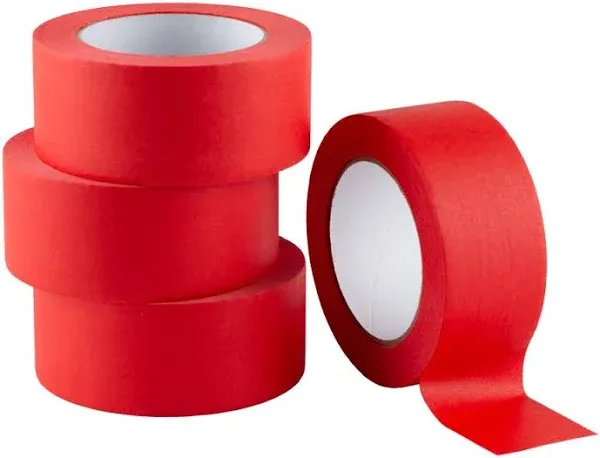 Lichamp 4 Pack Red Painters Tape 2 inch Wide, Medium Adhesive Red Masking Tape Bulk Multi Pack, 2 inch x 55 Yards x 4 Rolls (220 Total Yards)