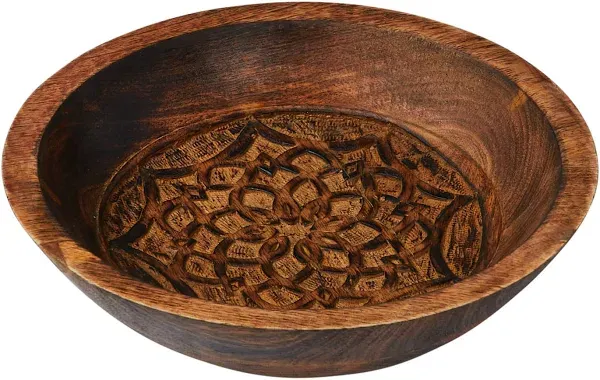 Creative Co-op Boho Carved Wood Bowl