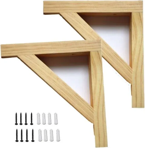 Wood Selves Bracket,Solid Wood Triangle Bracket, Clapboard Bracket, Wall Shelf,Fits Both 8 or 11 Inch Deep Shelves,Supports Pendant Lamp Kit,Including Fixing Device Screw,Pack of 2 (8 inch)