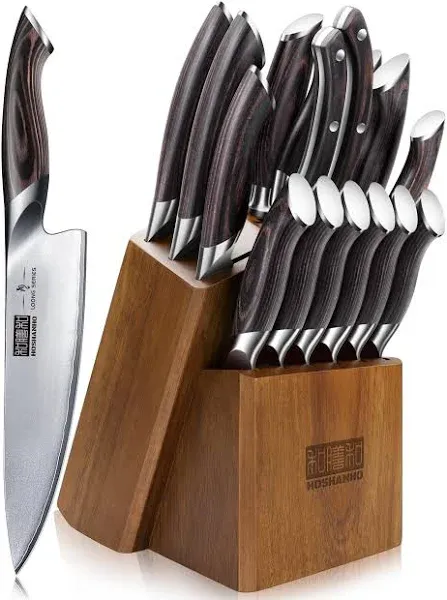 16-Piece Knife Set, Japanese AUS-10 Stainless Steel Kitchen Knife Set, Ultra Sharp Chef Knife Block Set with Sharpener