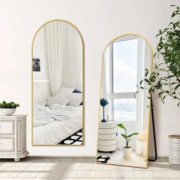 Arched Full Length Mirror, 56"x20" Full Body Mirror, Gold Arched Mirror with Aluminum Alloy Frame, Free Standing Mirror, Floor Mirror Hanging or Leaning Against Wall