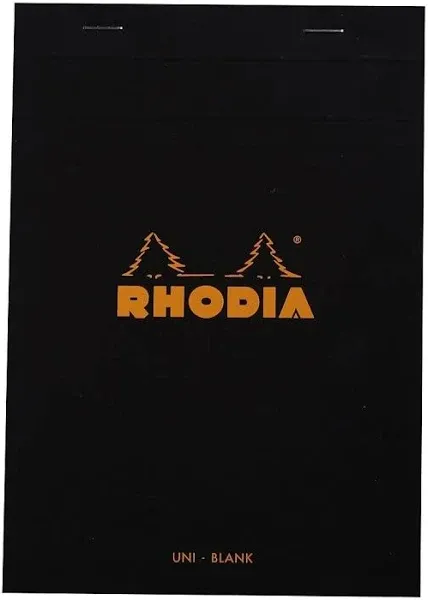 Rhodia Top-Stapled Notepad - Black, Blank, 6" x 8-1/4"