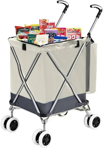 Folding Grocery Shopping Cart with 360° Double Front Swivel Wheels Waterproof Re