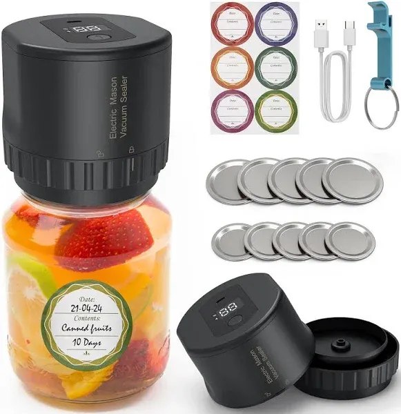 Electric Mason Jar Vacuum Sealer Kit for Wide &amp; Regular Mouth Mason Genie Jar V