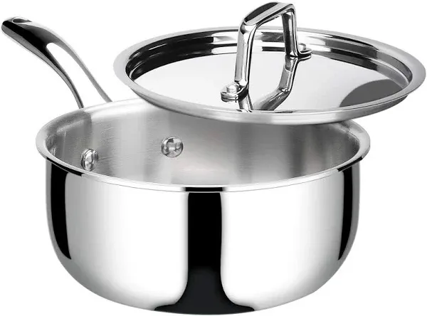 Duxtop Whole-Clad Tri-Ply Stainless Steel Saucepan with Lid, 3 Quart, Silver