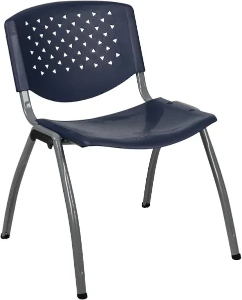 Hercules Series 880 lb. Capacity Navy Plastic Stack Chair with Titanium Gray Powder Coated Frame