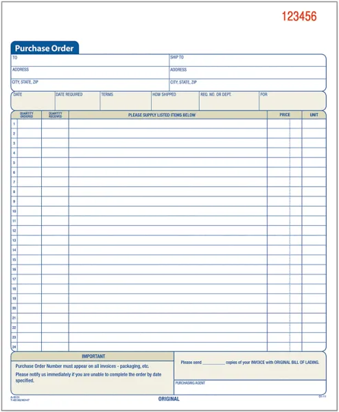 Adams Carbonless Purchase Order