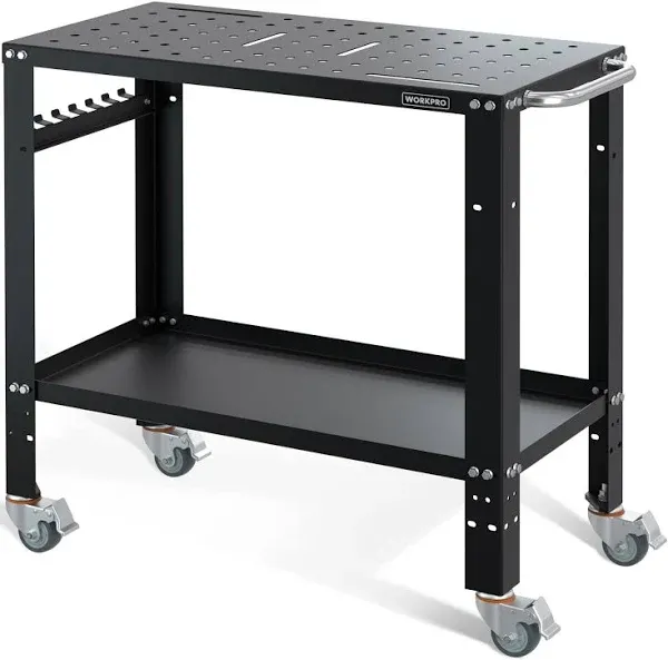 WORKPRO 36”×18” Welding Table, 1200 lbs Load Capacity, Nitriding Tabletop, Portable Welding Table with 5/8" Holes on Top, Welding Cart, Casters with Brakes