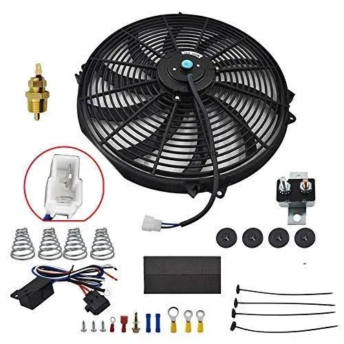 yjracing 16 Inch Electric Radiator Cooling Fan Mounting Kit & 175-185 Degree Thermostat Relay Switch Kit