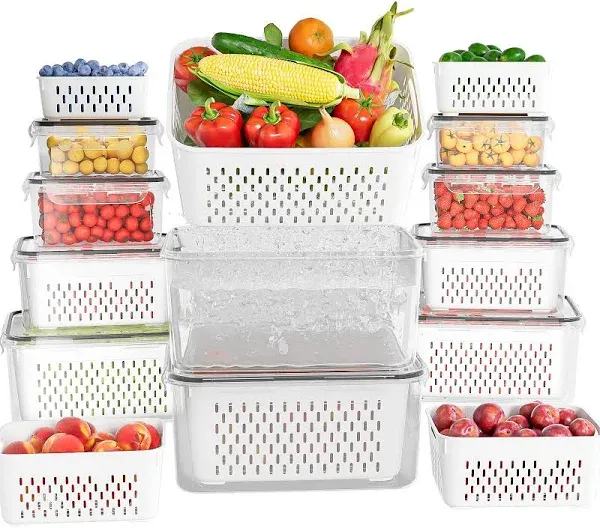 KEMETHY 10 Pack Fruit Storage Containers for Fridge with Removable Colanders