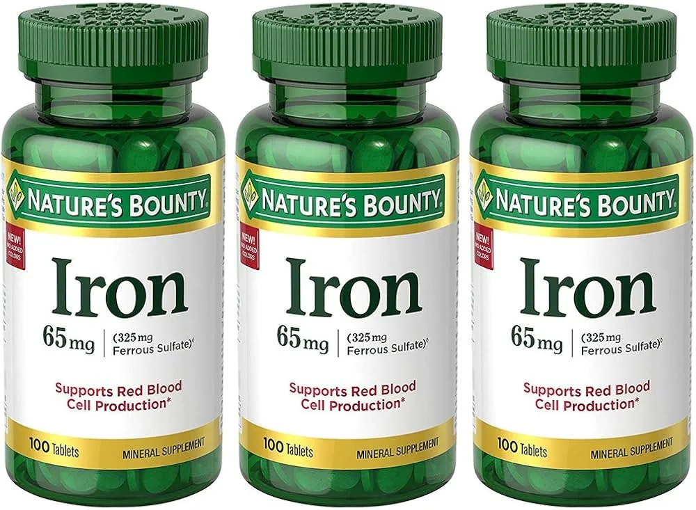 Nature&#039;s Bounty Iron 65mg, 325 mg Ferrous Sulfate, Cellular Energy Support, Prom