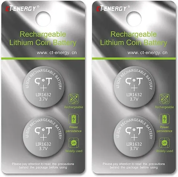 CT-ENERGY Rechargeable 1632 Batteries 4 Pack 3.7V Lir1632 Battery for Tile Tracker Battery Replacement