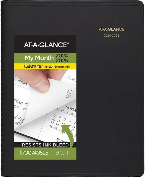 AT-A-GLANCE DayMinder Monthly Planner, Academic Year, Ruled Blocks, 12 x 8, Black Cover, 14-Month (July to Aug): 2024 to 2025