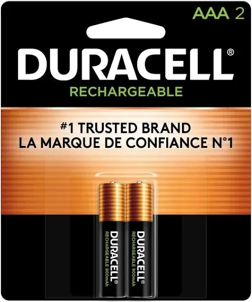 Duracell Rechargeable AAA Batteries, 2 Count Pack, Triple A Battery for Long-lasting Power, All-Purpose Pre-Charged Battery for Household and Business Devices