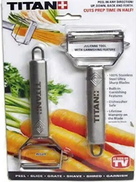 Titan Peeler And Julienne Tool With Garnishing Feature Stainless Steel