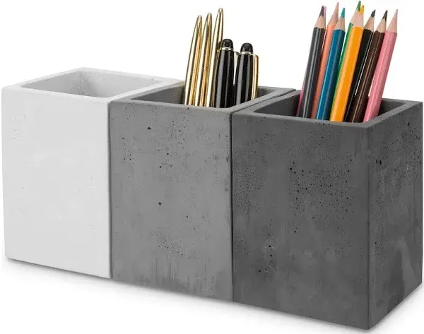 Mygift Modern Gray-Tone Concrete Desktop Pencil Holder Cup and Pen Holder, Offic