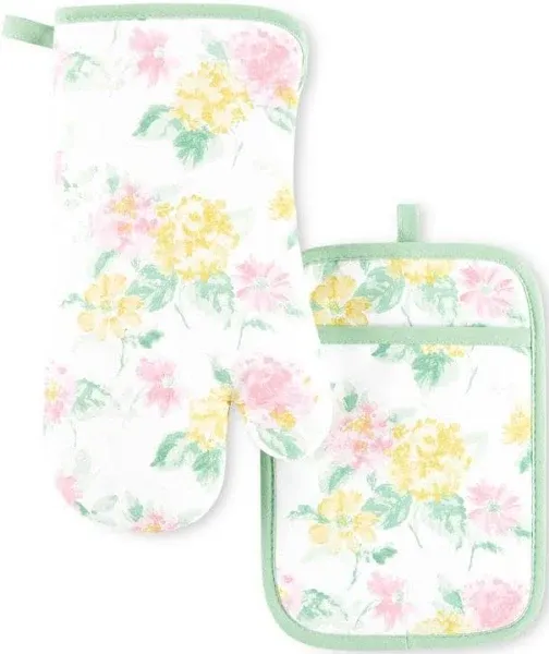 Martha Stewart Amber Floral Oven Mitt & Pot Holder Set 2-Pack