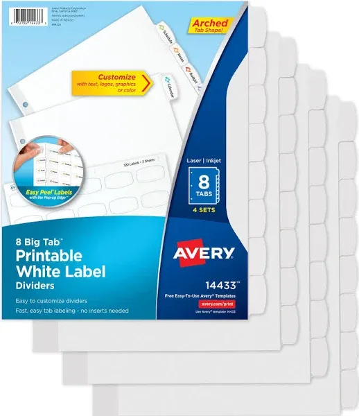 Avery Big Tab Printable White Label Tab Dividers