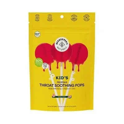 Beekeeper's Naturals Kids Throat Soothing Watermelon Lollipops Doctor Formulated Immune Support