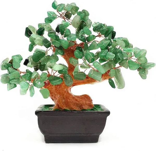 Feng Shui Natural Green Quartz Crystal Money Tree Bonsai Style Decoration for Wealth and Luck HN130