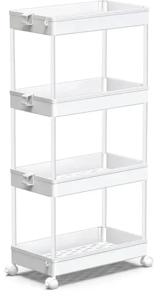 SPACEKEEPER Slim Rolling Storage Cart 4 Tier Bathroom Organizer Mobile Shelving