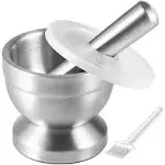 Tera 18/8 Stainless Steel Mortar and Pestle with Brush,Pill Crusher,Spice Grinder,Herb Bowl,Pesto Powder