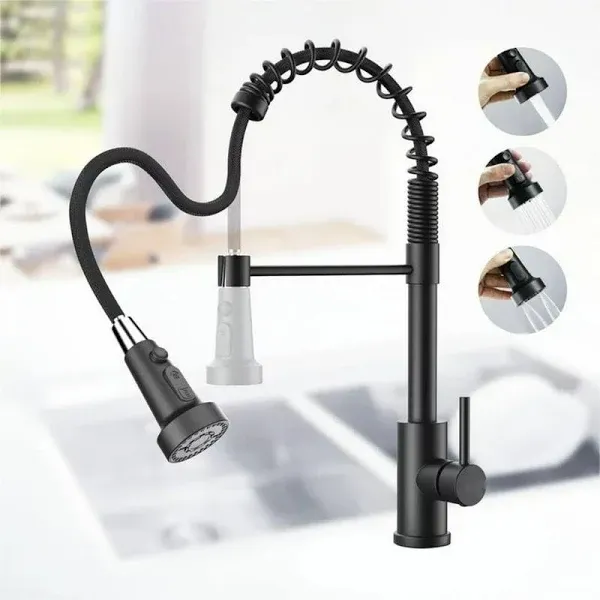 Faucet for Kitchen Sink,  Kitchen Faucet Black Stainless Steel Commercial Spring