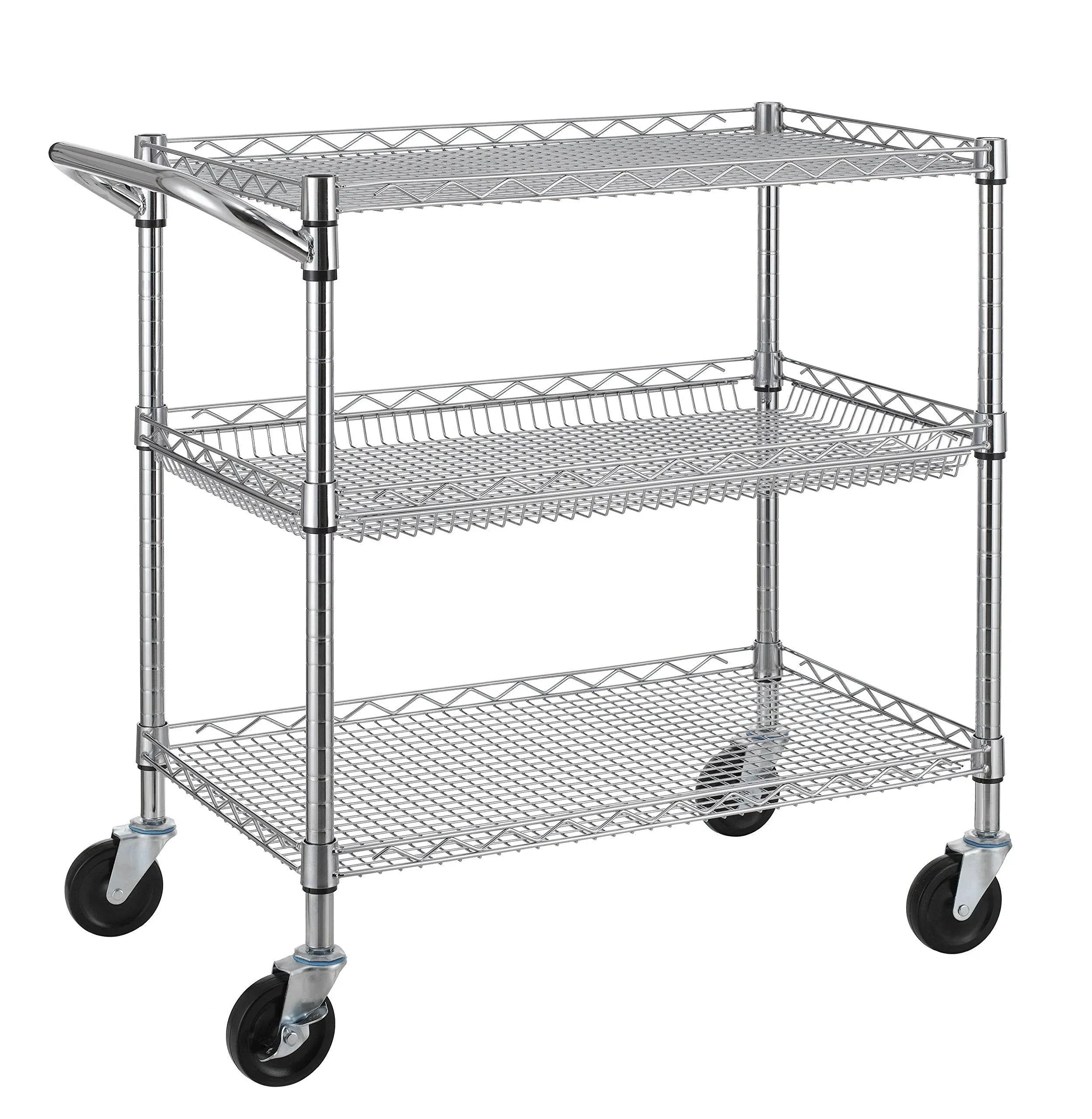 Finnhomy 3 Tier Heavy Duty Commercial Grade Utility Cart, Wire Rolling Cart with