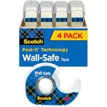 Scotch - Wall-Safe Tape with Dispenser, 1" Core, 0.75" x 54.17 ft, Clear, 4/Pack