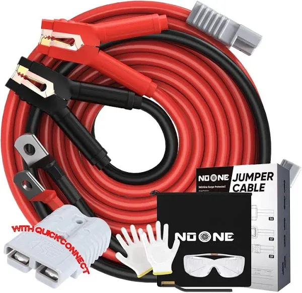 Durable 2/0 Gauge 30ft Jumper Cables with Quick Connect Plugs - 1500 AMP Power