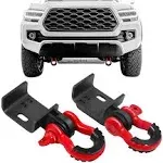 KUAFU Front Demon Tow Hook Bracket with 3/4" Shackles D Rings Compatible with 2009-2023 Toyota Tacoma Mounting Brackets Powder Coated