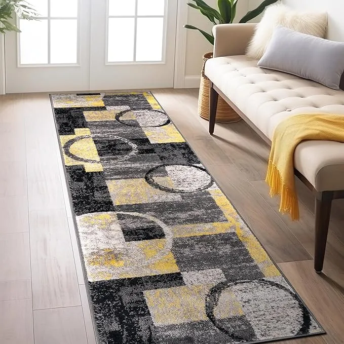 Rugshop Contemporary Abstract Circle Design Soft Runner Rug 2' x 7'2" Yellow