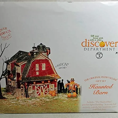 Dept 56 Snow Village Gift Set~Haunted Barn (Lighted) W/Scarecrow, Fence, &amp; Tree!